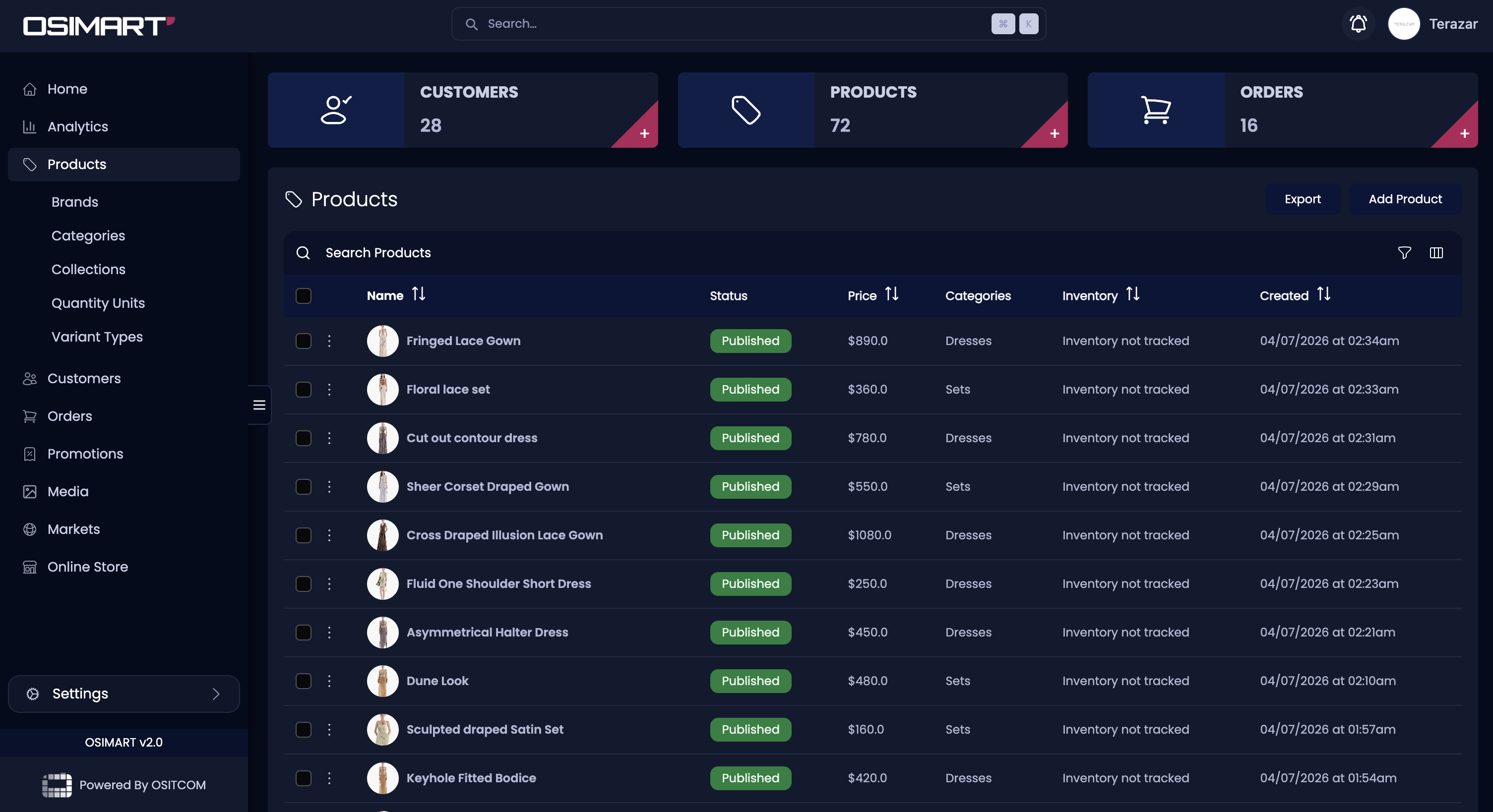 Osimart storefront preview